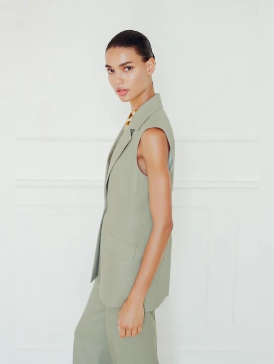 LINEN LONG VEST WITH STRAIGHT LEG LINEN PANTS SIZE XS/S - Picture 7 of 13